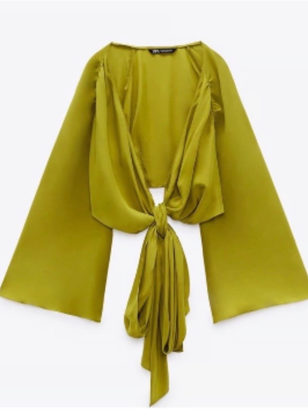 Zara Olive Green Tie-Front Blouse